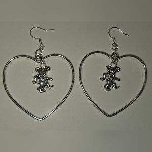 Dancing Bear Grateful Dead heart earrings